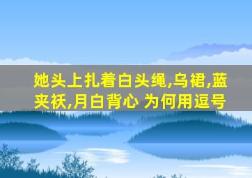 她头上扎着白头绳,乌裙,蓝夹袄,月白背心 为何用逗号